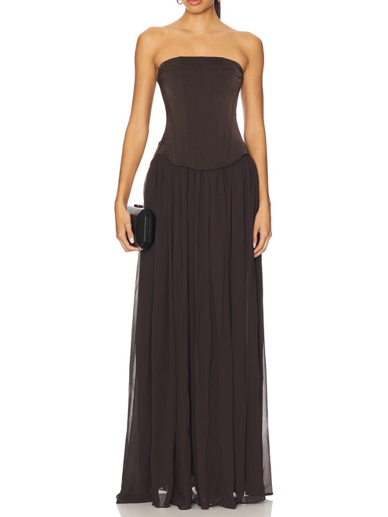 Lovers + Friends Strapless Brown Maxi Dress
